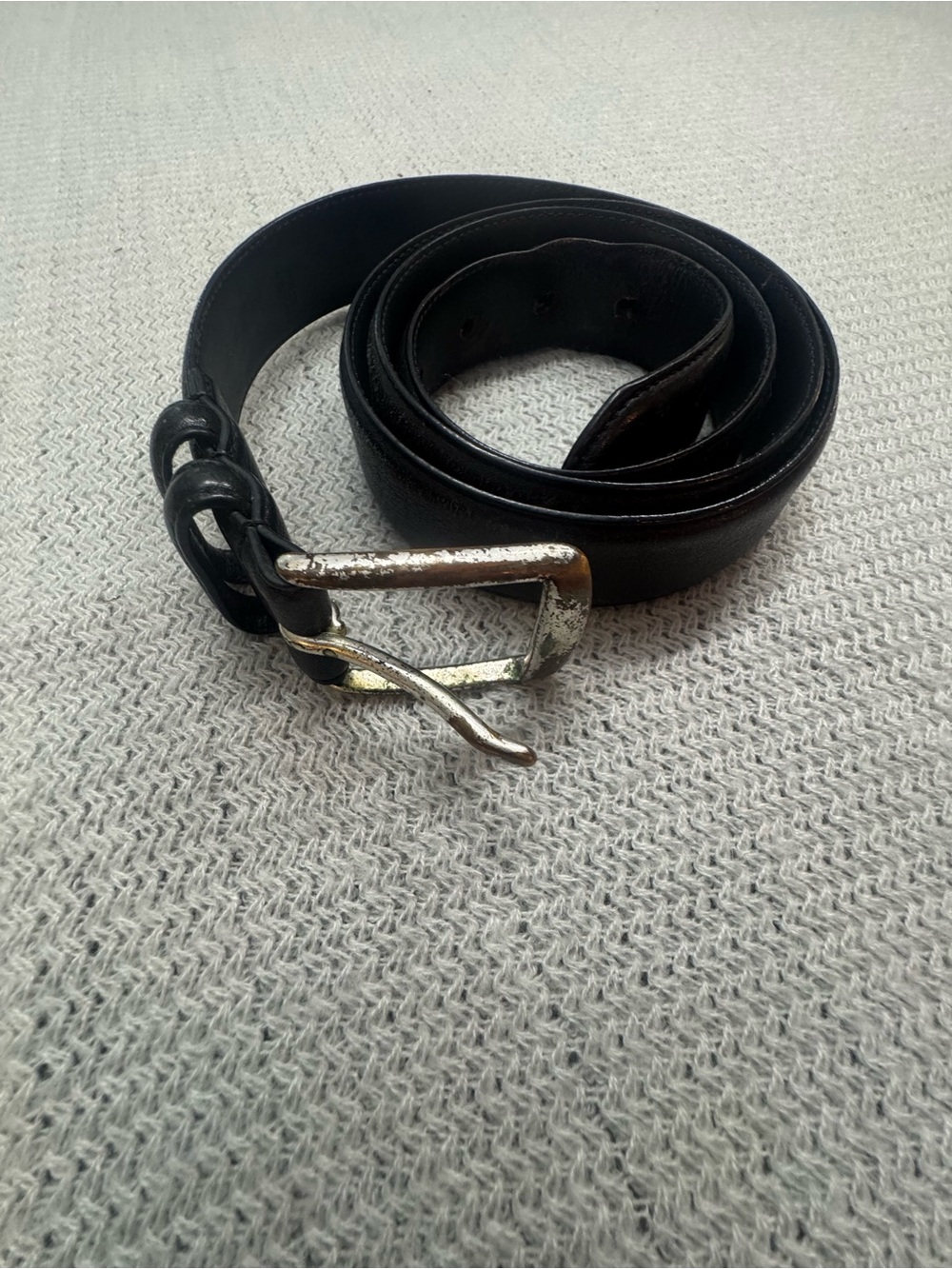 Men's Ralph Lauren Black Leather 42”Casual Belt with Silver-Tone Buckle